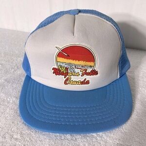 Vintage Blue White Orange Niagara Falls Canada Mesh Back Snap Back Trucker Hat
